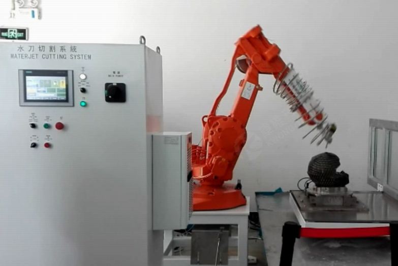 機(jī)械手臂水切割，切割異形材料案例視頻
